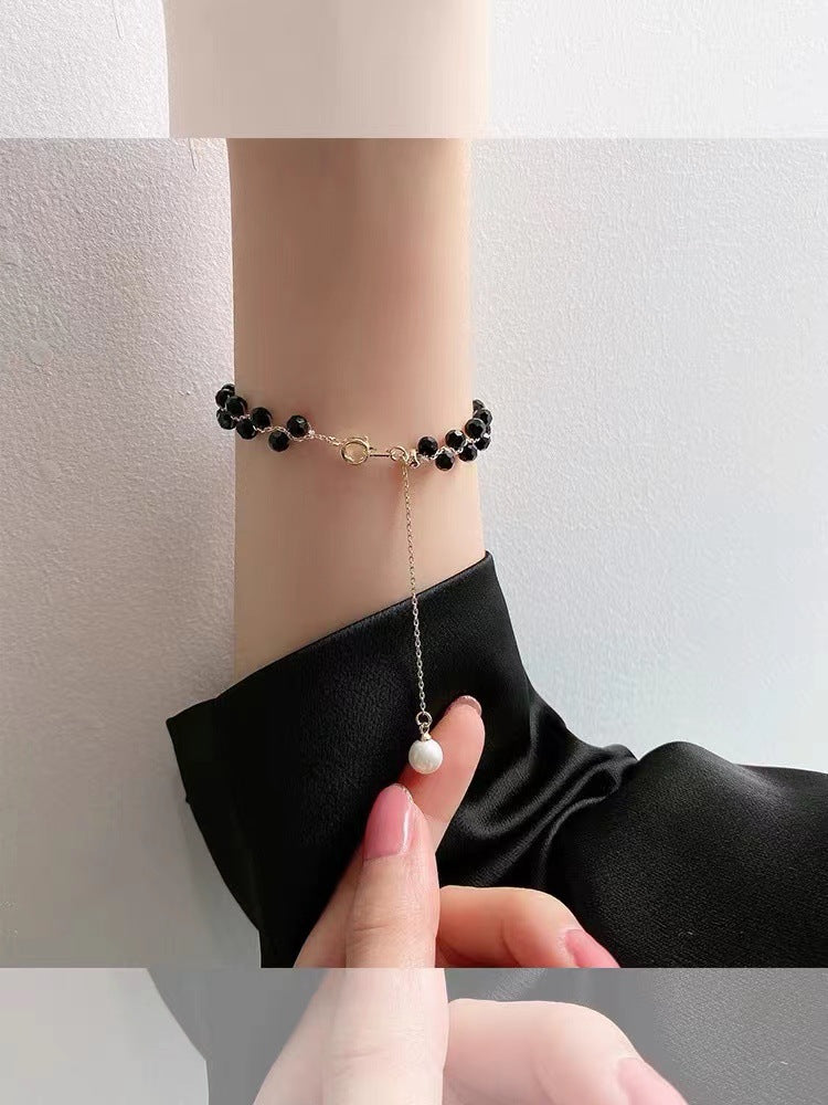 블랙 크리스탈 우븐 목걸이