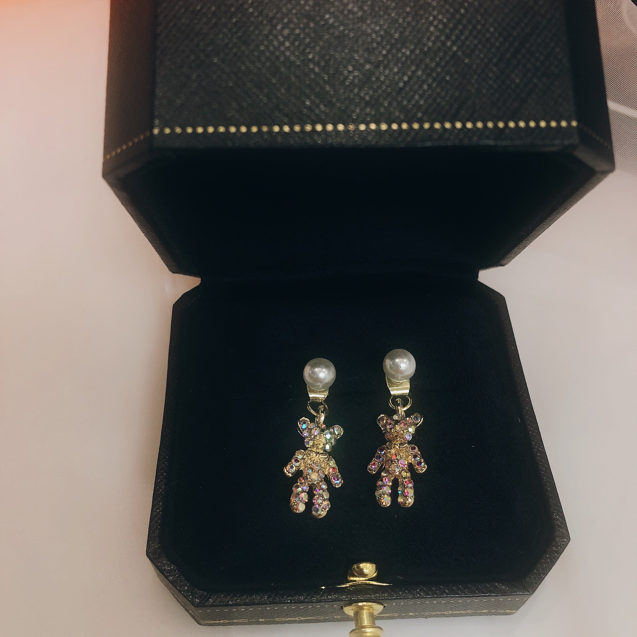 925 Silver Needle Micro Diamond Bear Earrings