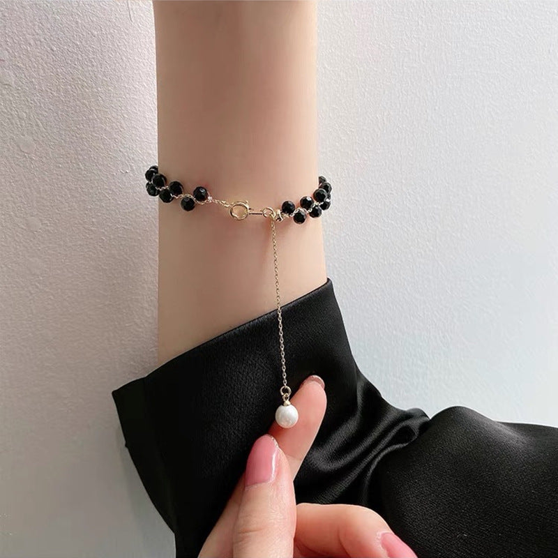 Cold Black White Stone Neck Chain Bracelet