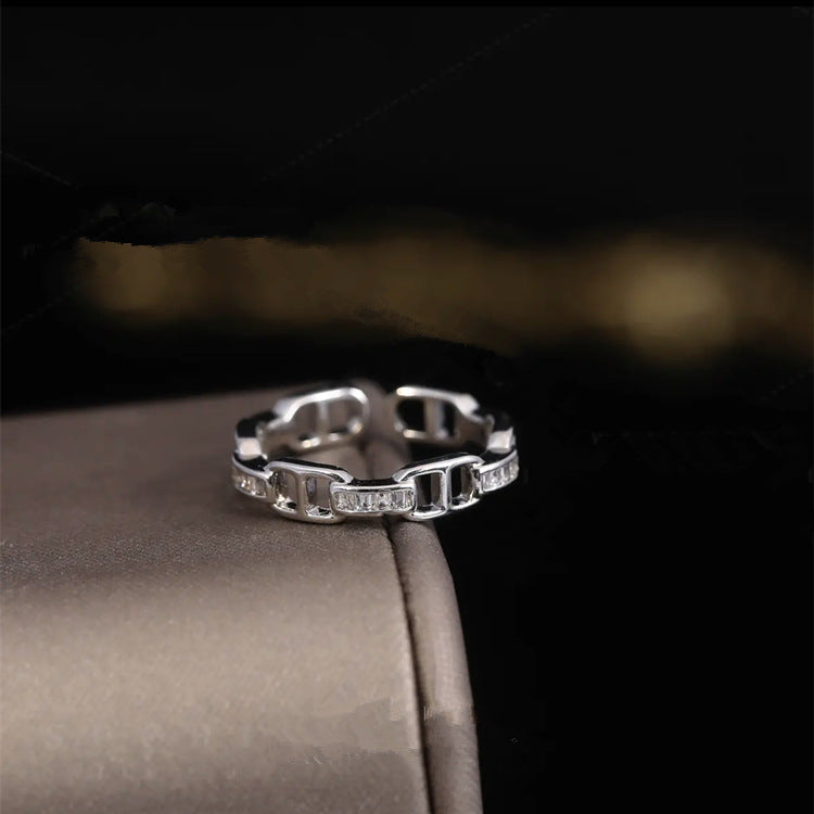 Nhẫn chữ D bạc zircon khảm siêu nhỏ