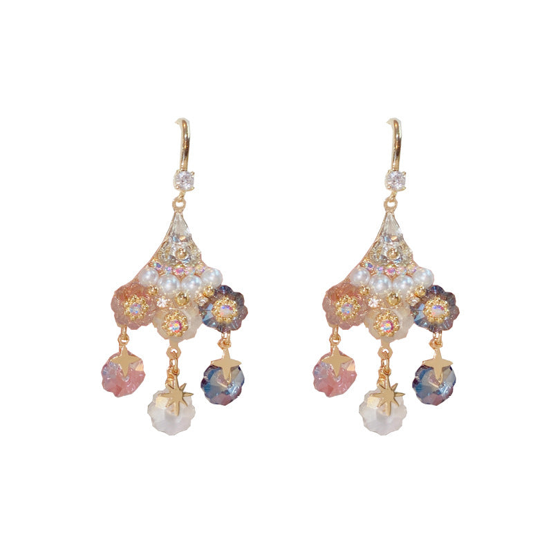 Triangular flower tassel earhook Joker eardrop