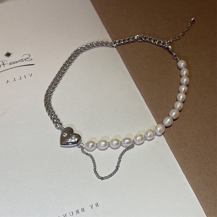 Retro French natural freshwater love necklace