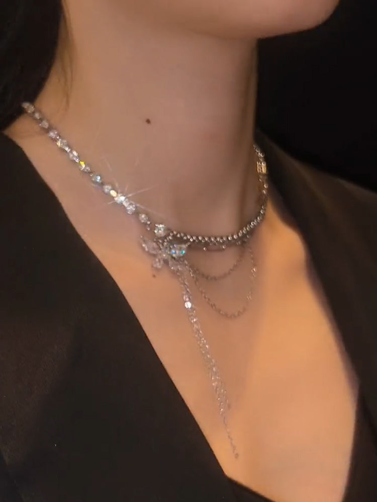 나비 태슬 지르콘 목걸이 스티치 쇄골 체인