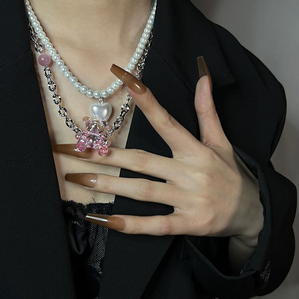 Love Opal Pink Bear Necklace Clambone Chain