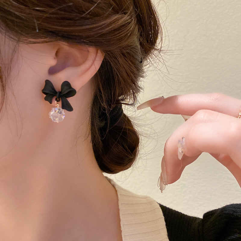 Bow Zircon Ball Earrings