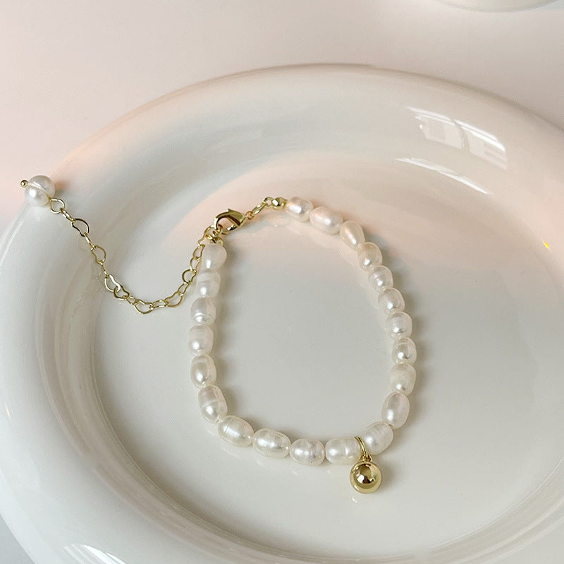 زنجیر گردن لوبیا طلایی کوچک طلایی مروارید تقلیدی طبیعی باروک