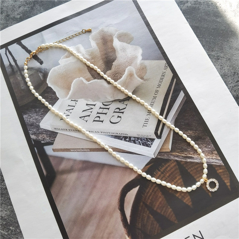 گوشواره دایره کوچک زیرکون گردنبند آب شیرین