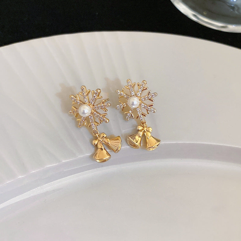 snowflake Christmas tree rotatable zircon earrings