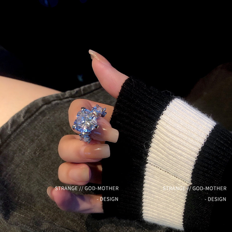 Love Diamond Romantic Light Luxury Zircon Heart-shaped Full Diamond Open Ring