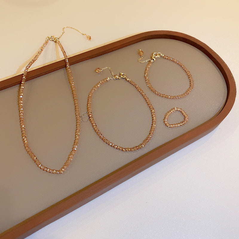 क्रिस्टल नेकलेस नेक चेन क्लैमबोन चेन ब्रेसलेट रिंग हैंकलेट सेट