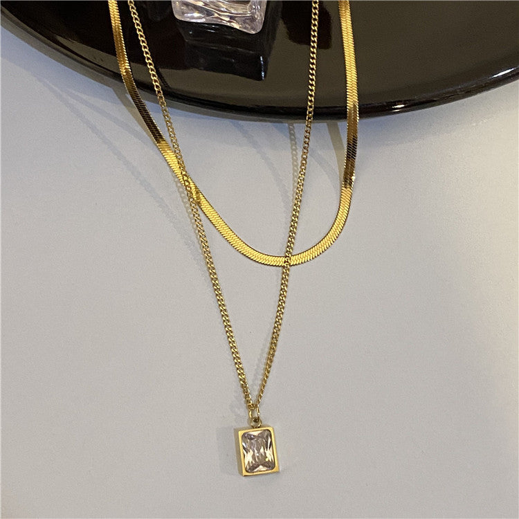 Basit çift zirkon yılan zincir kolye