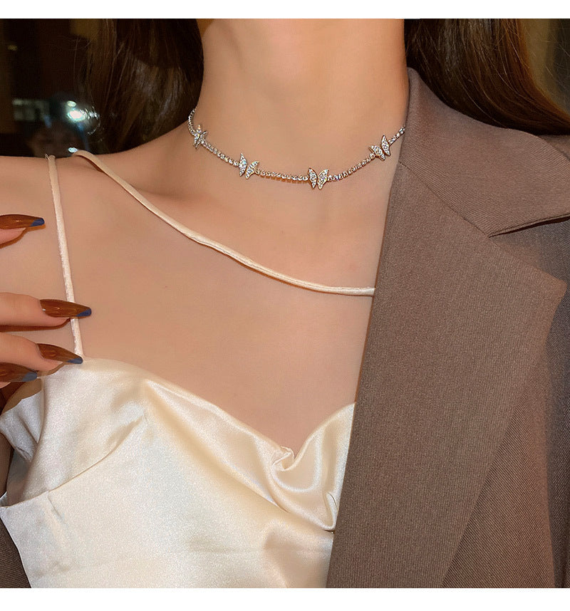 Full Diamond Butterfly Necklace Clambone Chain