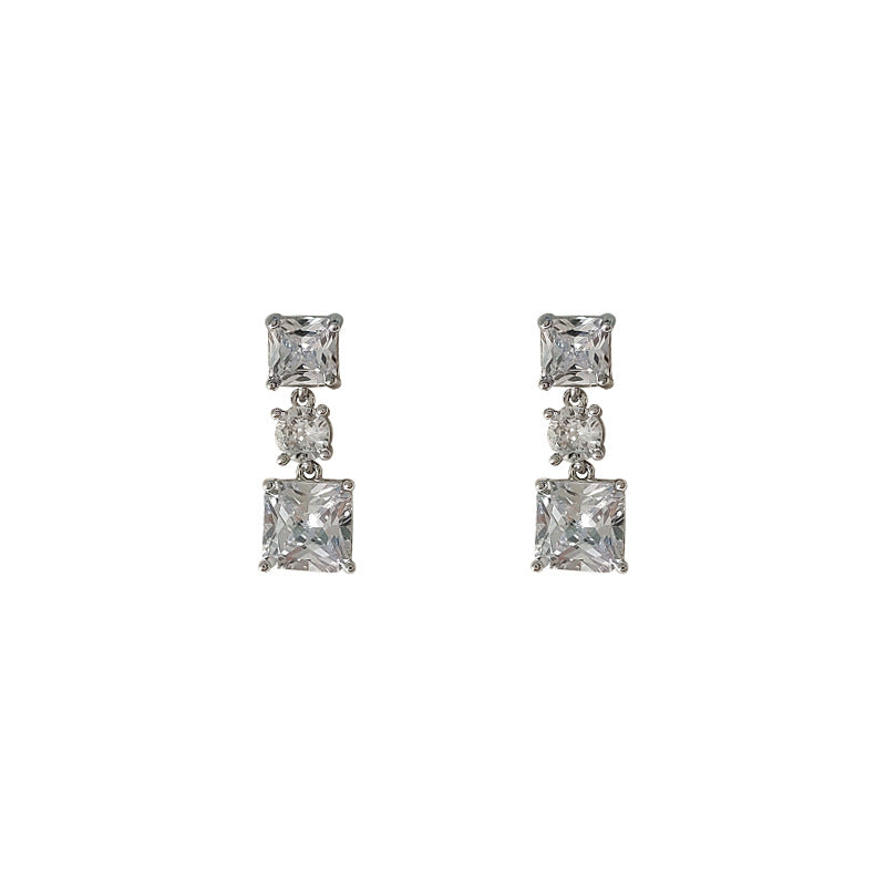 Geometric square micro zircon earrings