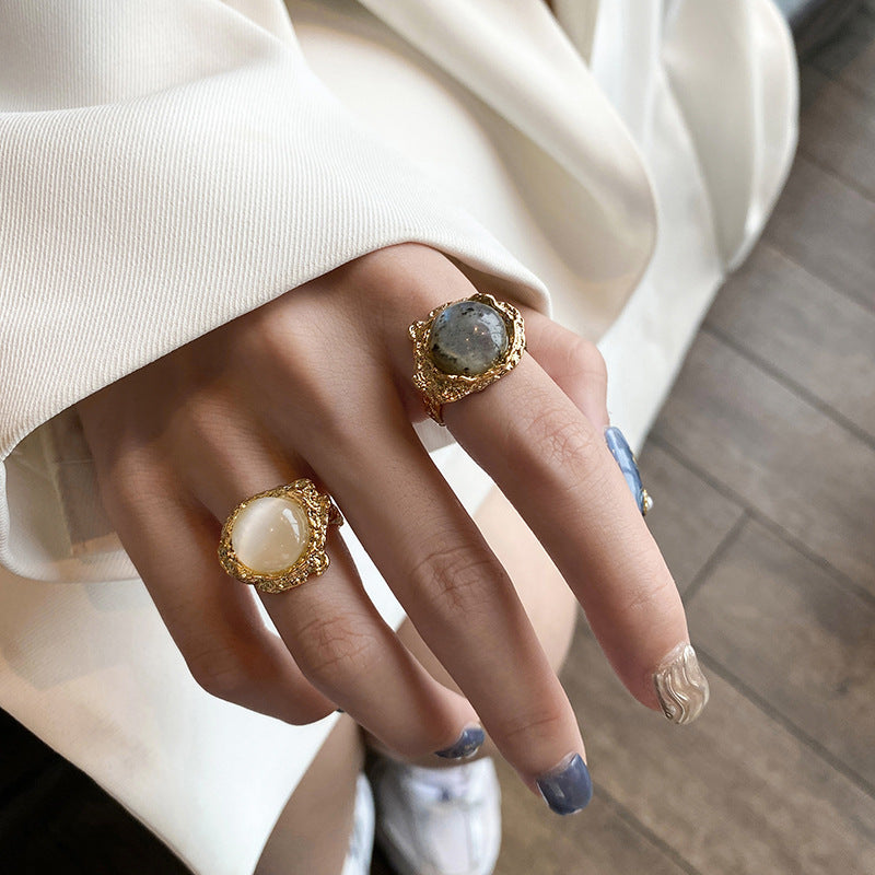 Nhẫn kim loại opal nhẫn đá mặt trăng đơn giản