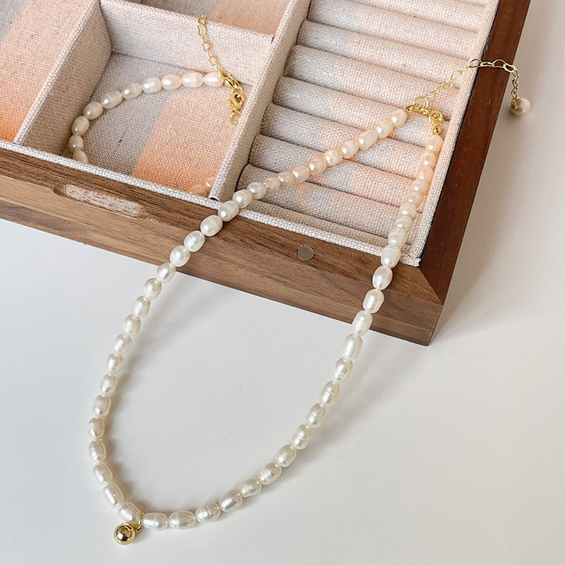 바로크 천연 모조 진주 황금 작은 황금 콩 목 체인