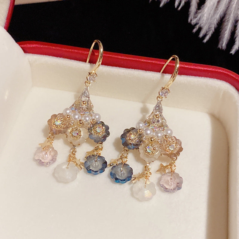 Triangular flower tassel earhook Joker eardrop