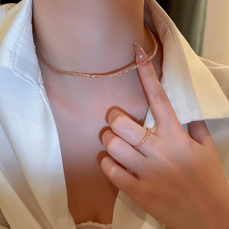 Crystal Necklace Neck Chain Clambone Chain Bracelet Ring Hanklet Set