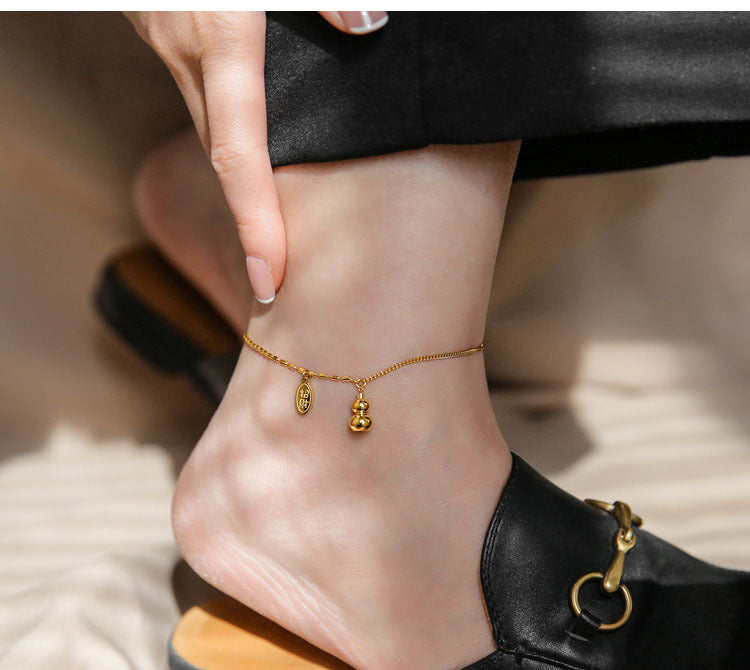 18 Karat vergoldetes, mit Kürbis überzogenes Fußkettchen, weibliches fortschrittliches Gefühlsdesign, verblasst nicht
