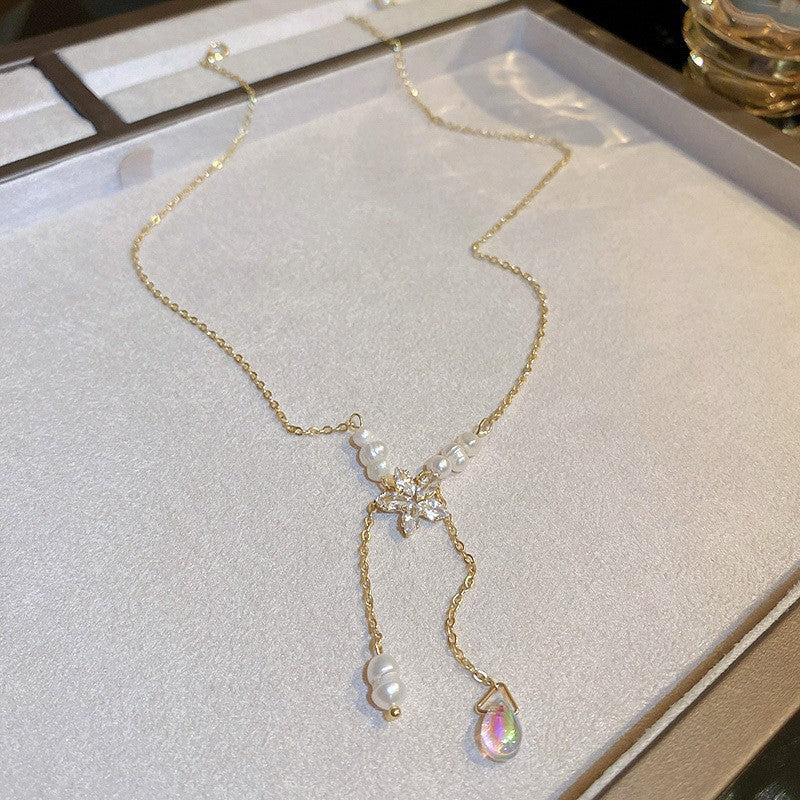 Freshwater Star Round Necklace Baroque Clavicle Four Star Necklace