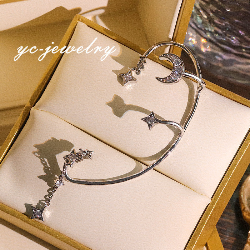 گوشواره ستاره ماه چهار ریش با الماس بدون سوراخ گوش