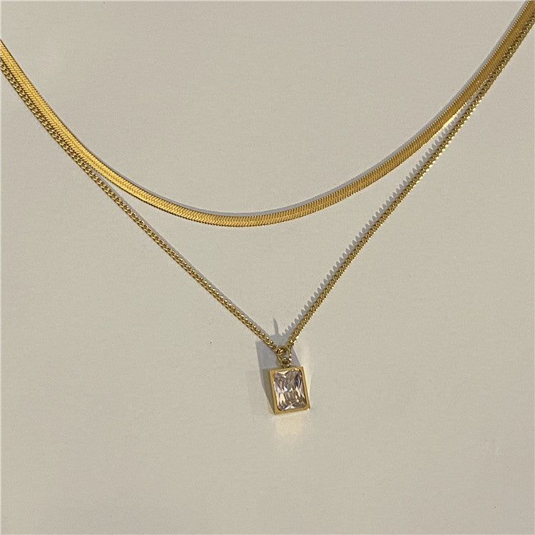 Basit çift zirkon yılan zincir kolye