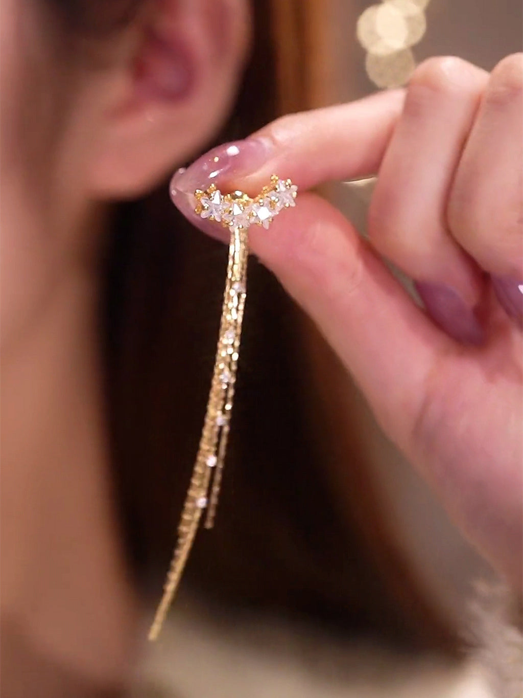 منگوله بلند ستاره پنج پر یک گوشواره دو پوش