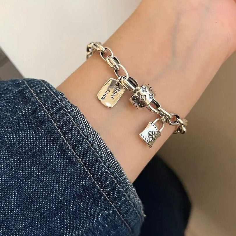 Retro personality s925 silver plated bracelet female
