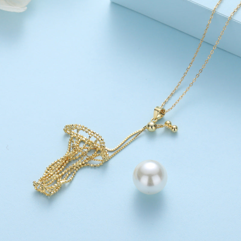S925 Kalung Tarik Anyaman Emas 18K