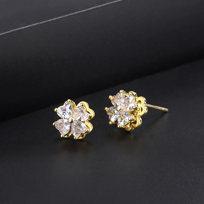 گوشواره زیرکون گردان چهار برگ شبدر نقره عیار