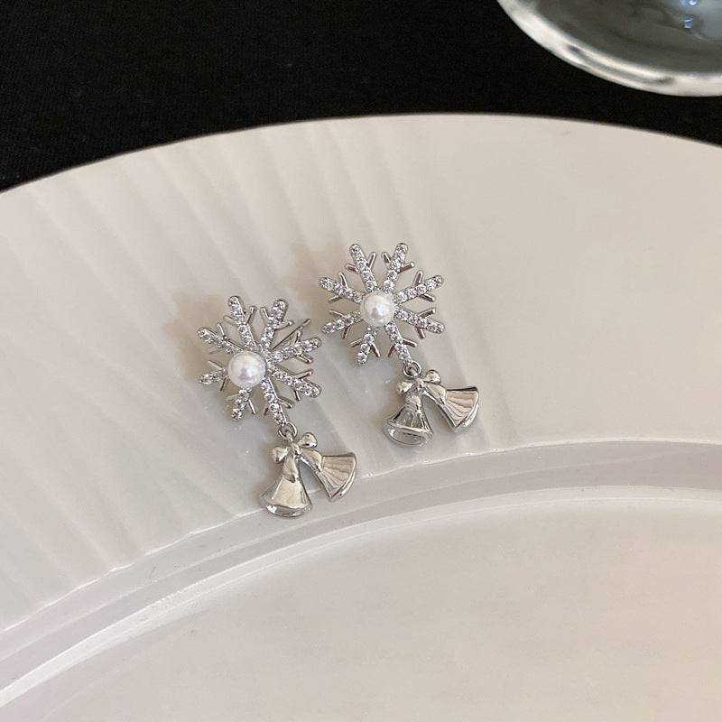 snowflake Christmas tree rotatable zircon earrings