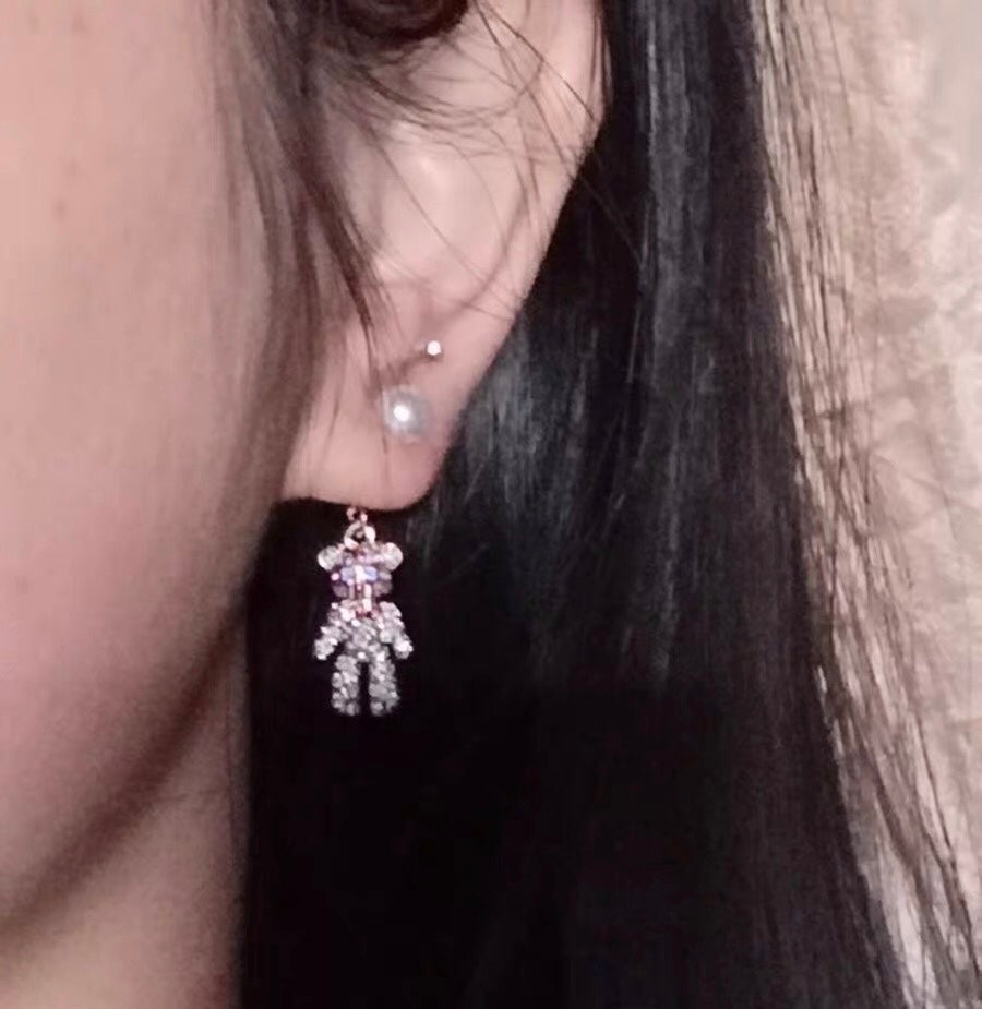 925 Silver Needle Micro Diamond Bear Earrings