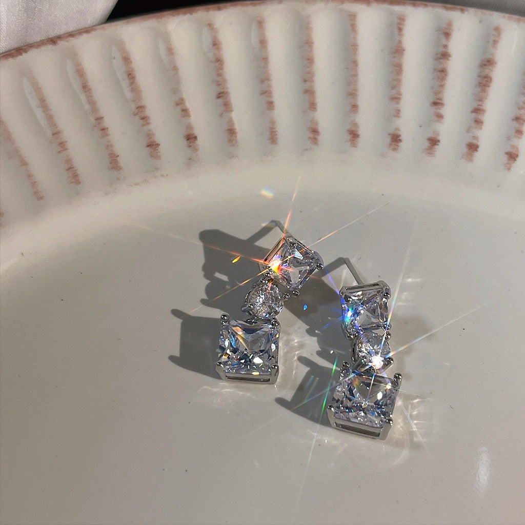 Geometric square micro zircon earrings