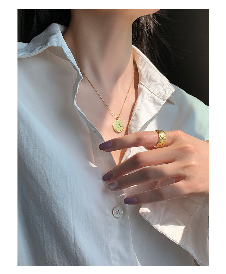 Âu Mỹ Retro Kẻ Sọc Kim Cương Vàng Thép Titan Nhẫn Nữ Thời Trang Cá Tính Nhẫn Cặp Đôi Ngón trỏ Khớp Nhẫn