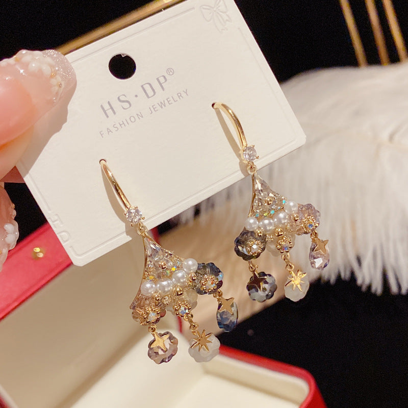 Triangular flower tassel earhook Joker eardrop