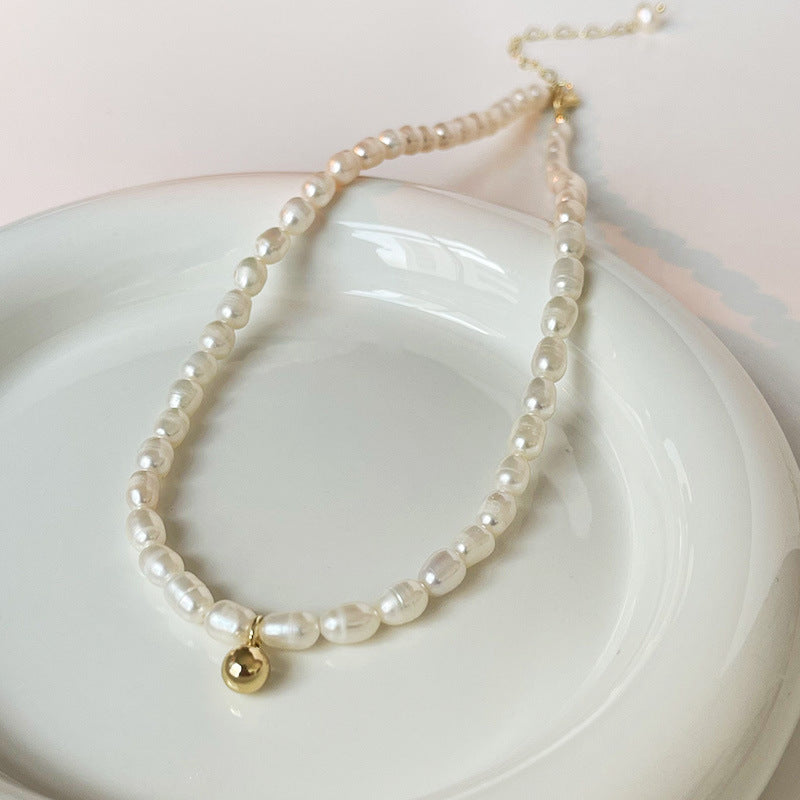 바로크 천연 모조 진주 황금 작은 황금 콩 목 체인