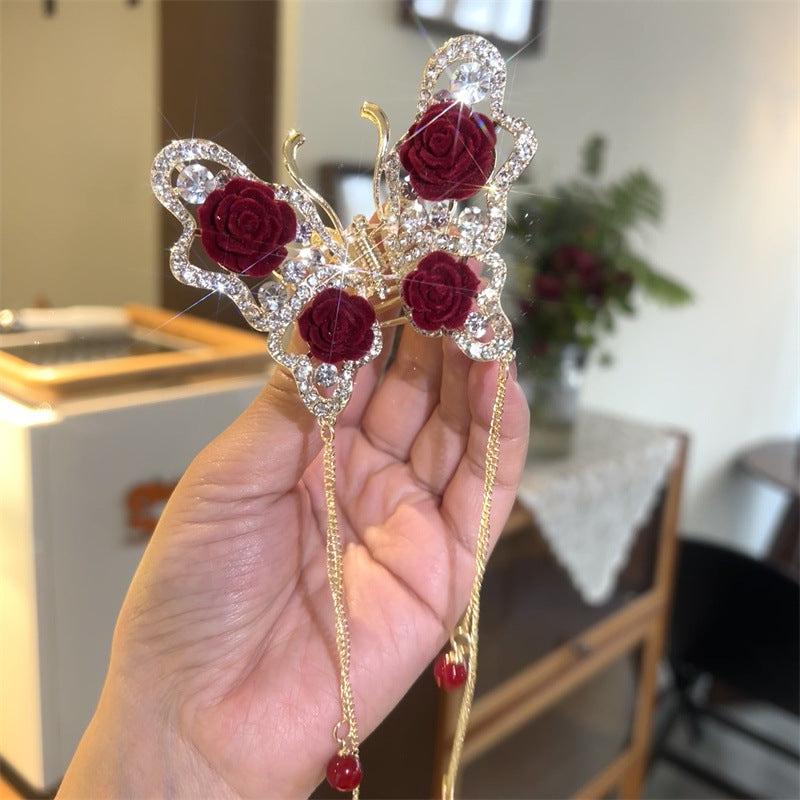 Red Rose Butterfly Coil Hair Scratch Headdress