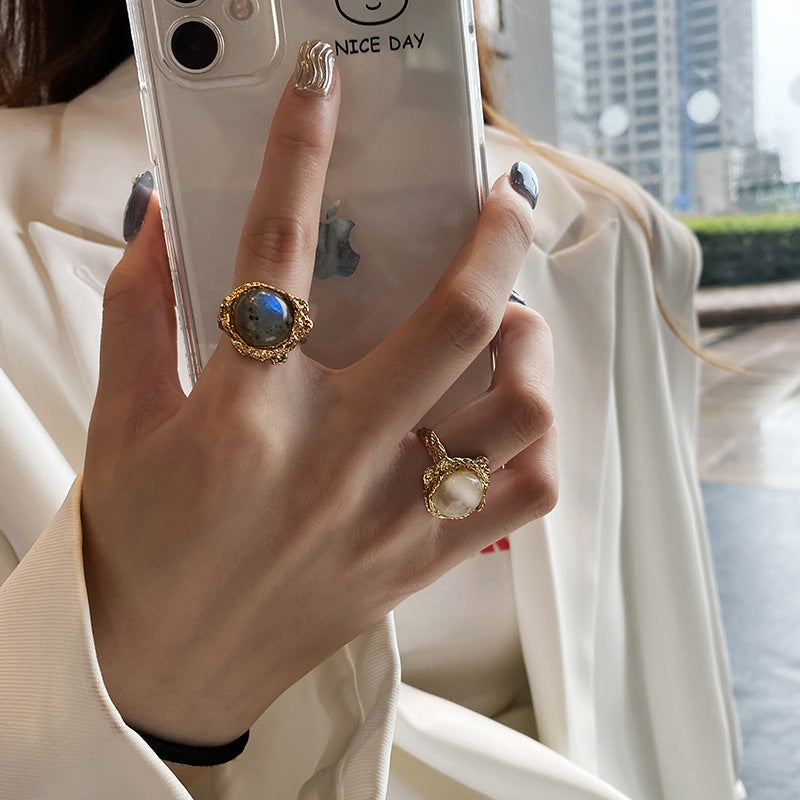 Nhẫn kim loại opal nhẫn đá mặt trăng đơn giản