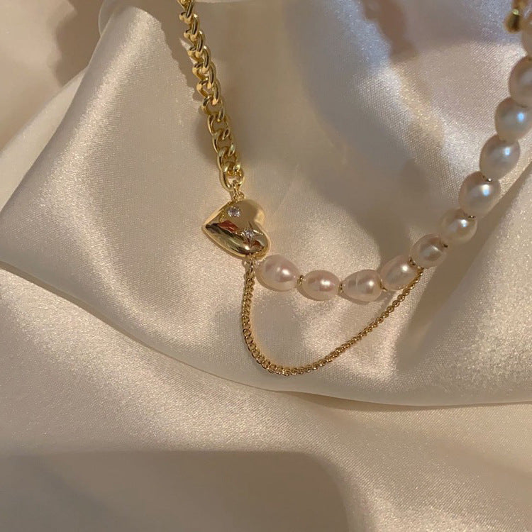 Retro French natural freshwater love necklace