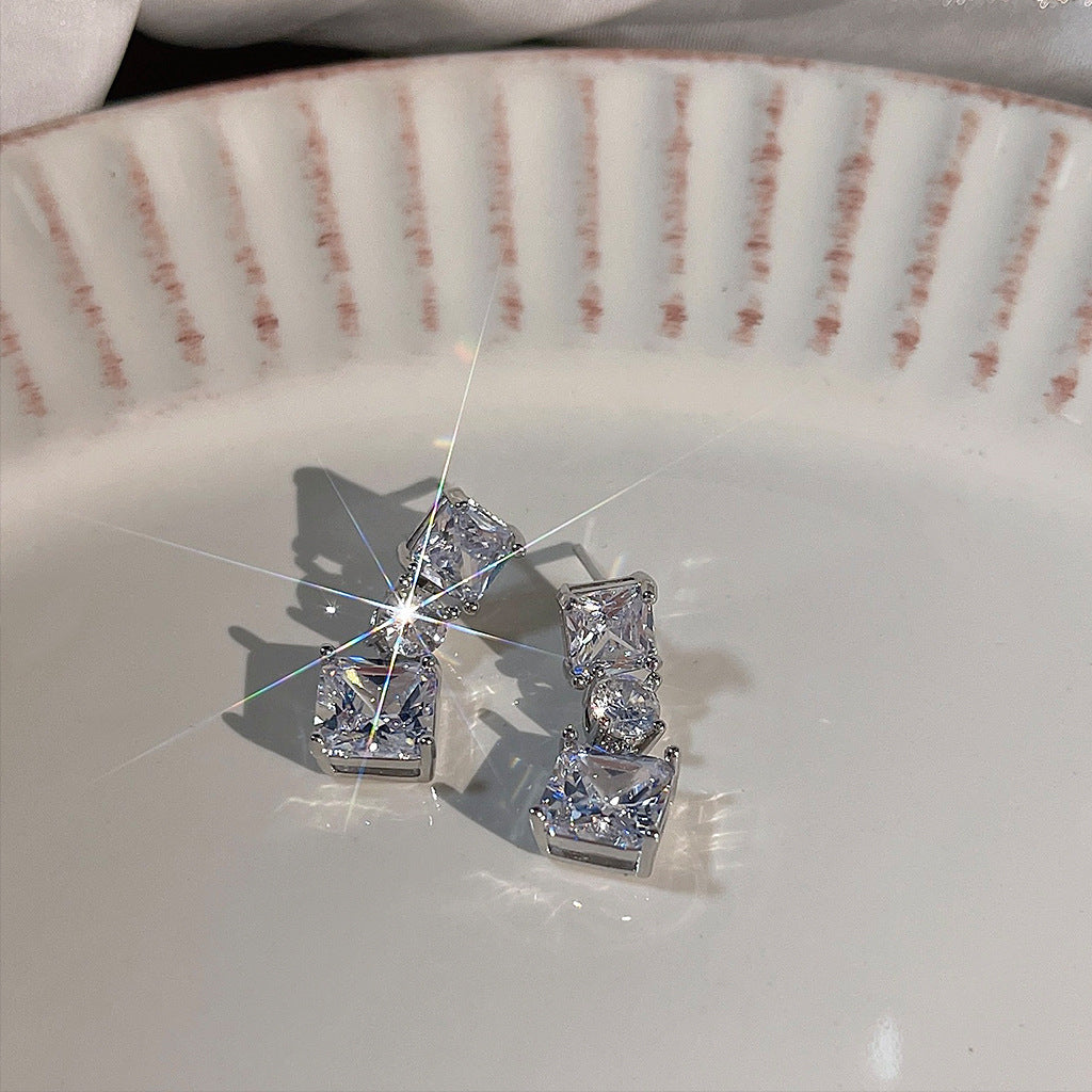Geometric square micro zircon earrings