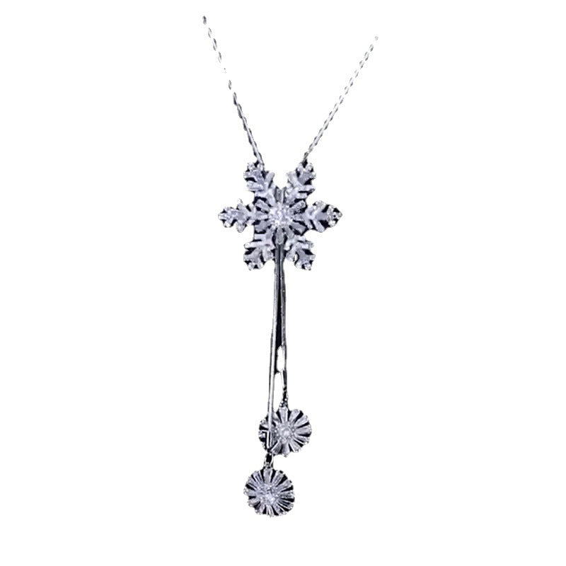 Rantai sweter kepingan salju zirkon berputar kalung Joker wanita