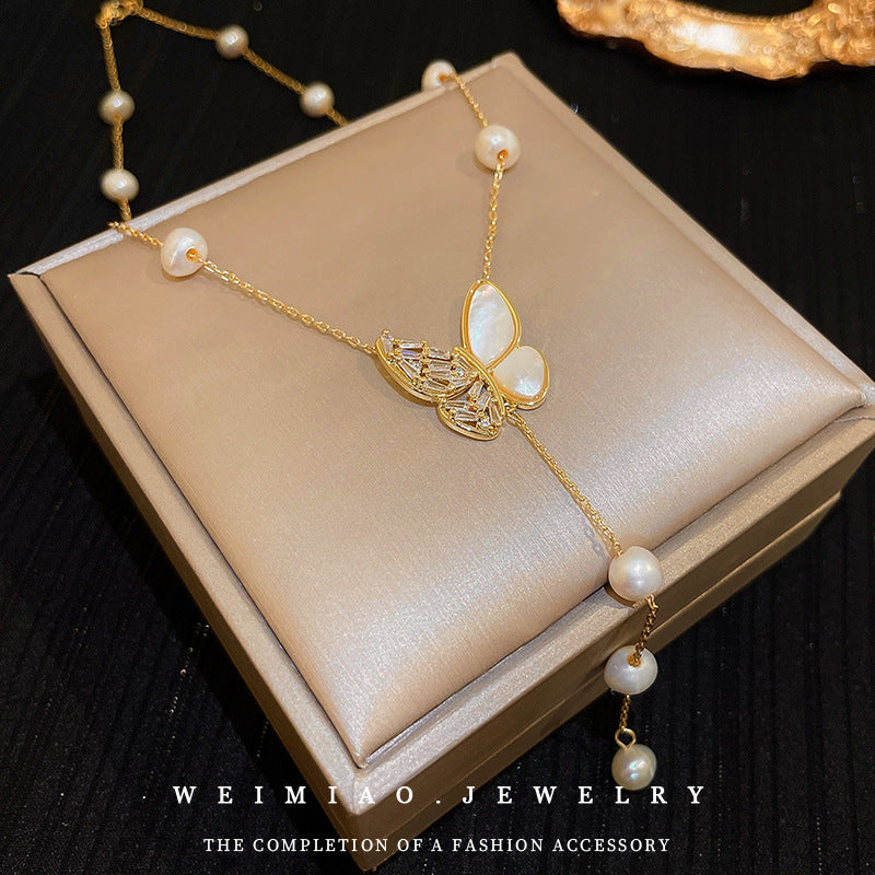 Freshwater Star Round Necklace Baroque Clavicle Four Star Necklace