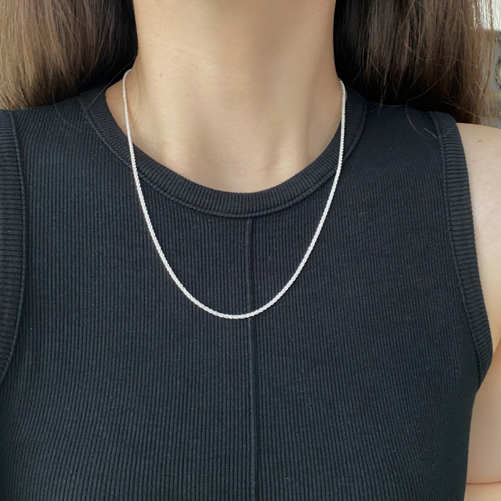 S925 Pure Chain Gypsophila Sparkling Necklace Ditumpuk dengan Rantai Polos