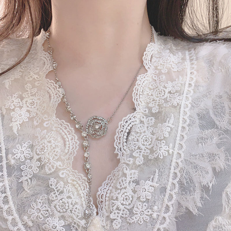 French vintage camellia pendant necklace