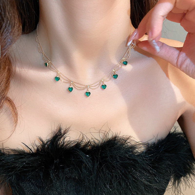 Electroplated emerald zircon love necklace