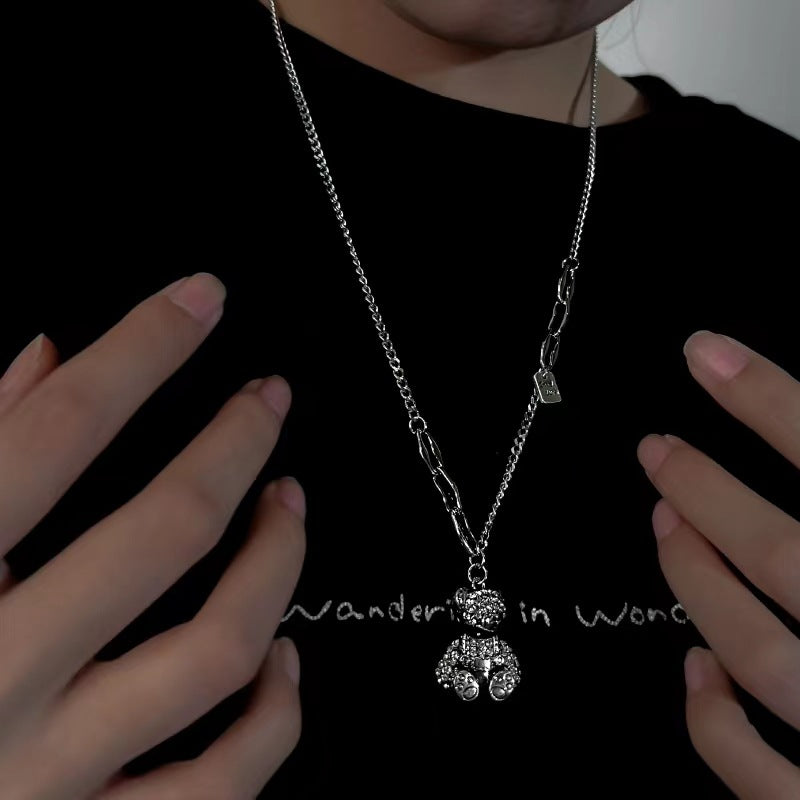Full Diamond Bear Stitching Necklace
