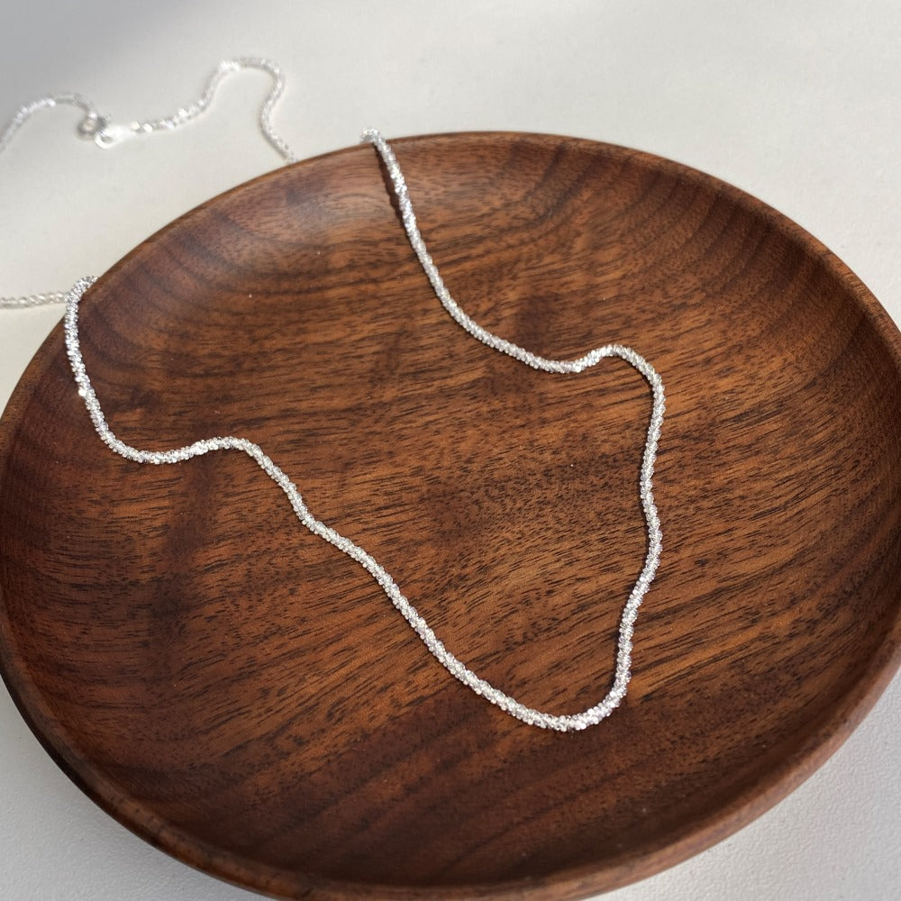 S925 Pure Chain Gypsophila Sparkling Necklace Ditumpuk dengan Rantai Polos