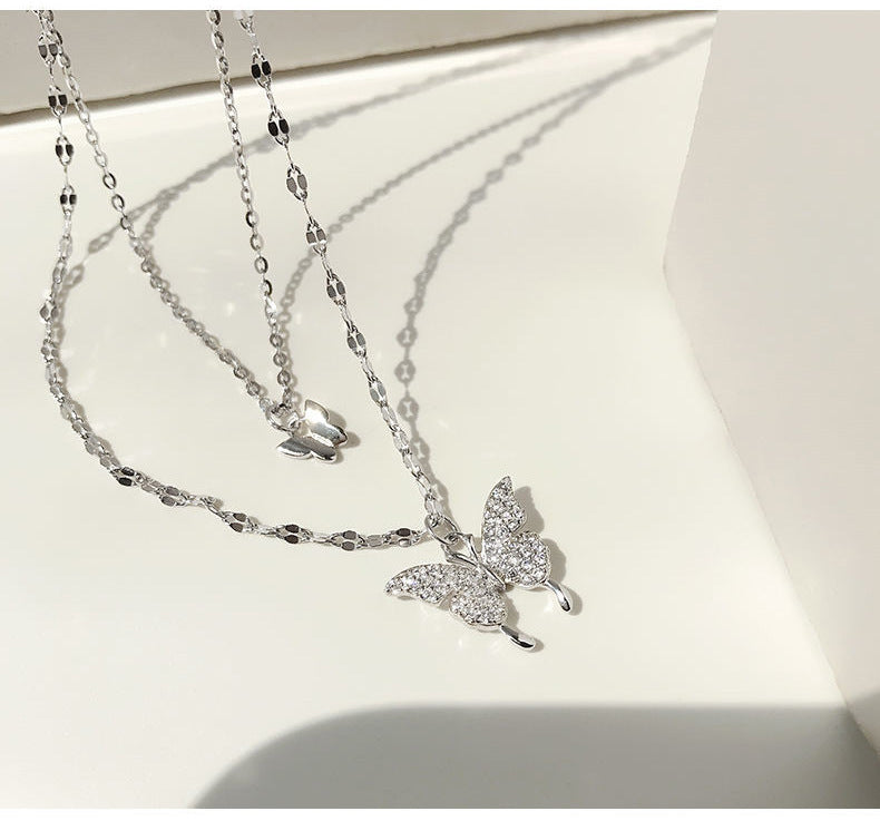 Doppelschichtige Schmetterlingshalskette aus Titanstahl für weibliche Schlüsselbeinkette