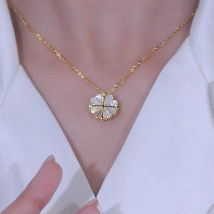 925 sterling silver magnetic four-leaf clover necklace female clavicle chain