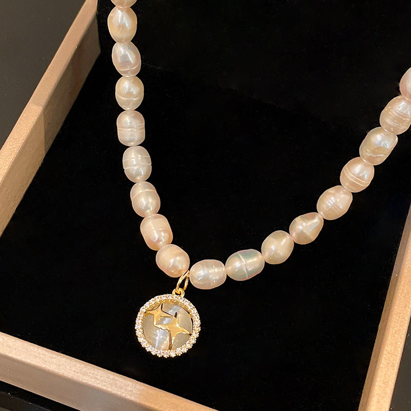 Freshwater Star Round Necklace Baroque Clavicle Four Star Necklace