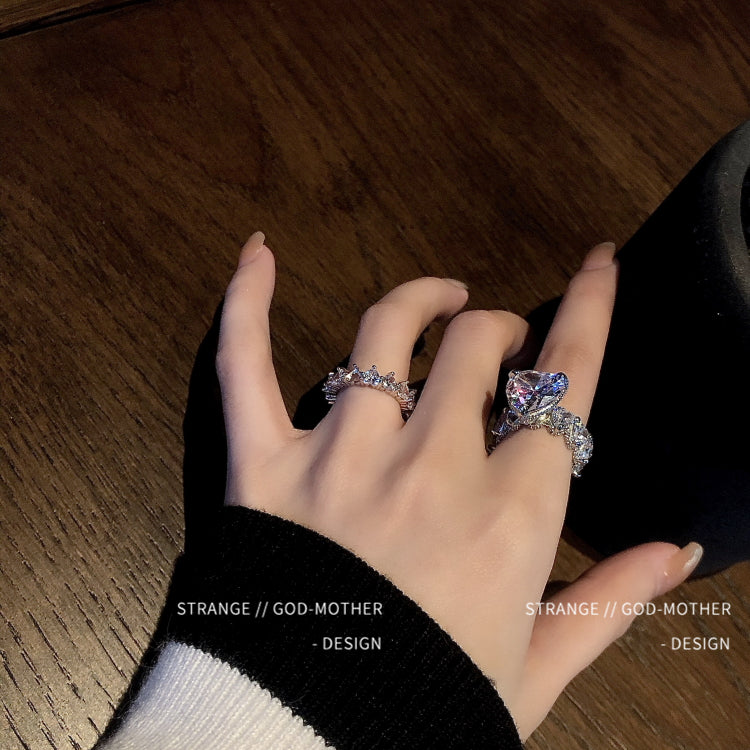 Love Diamond Romantic Light Luxury Zircon Heart-shaped Full Diamond Open Ring